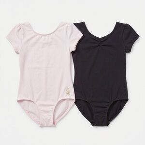 Girls' Short Sleeve Ballet One-Piece Leotards Lot x 2 - White & Black Size 7/8